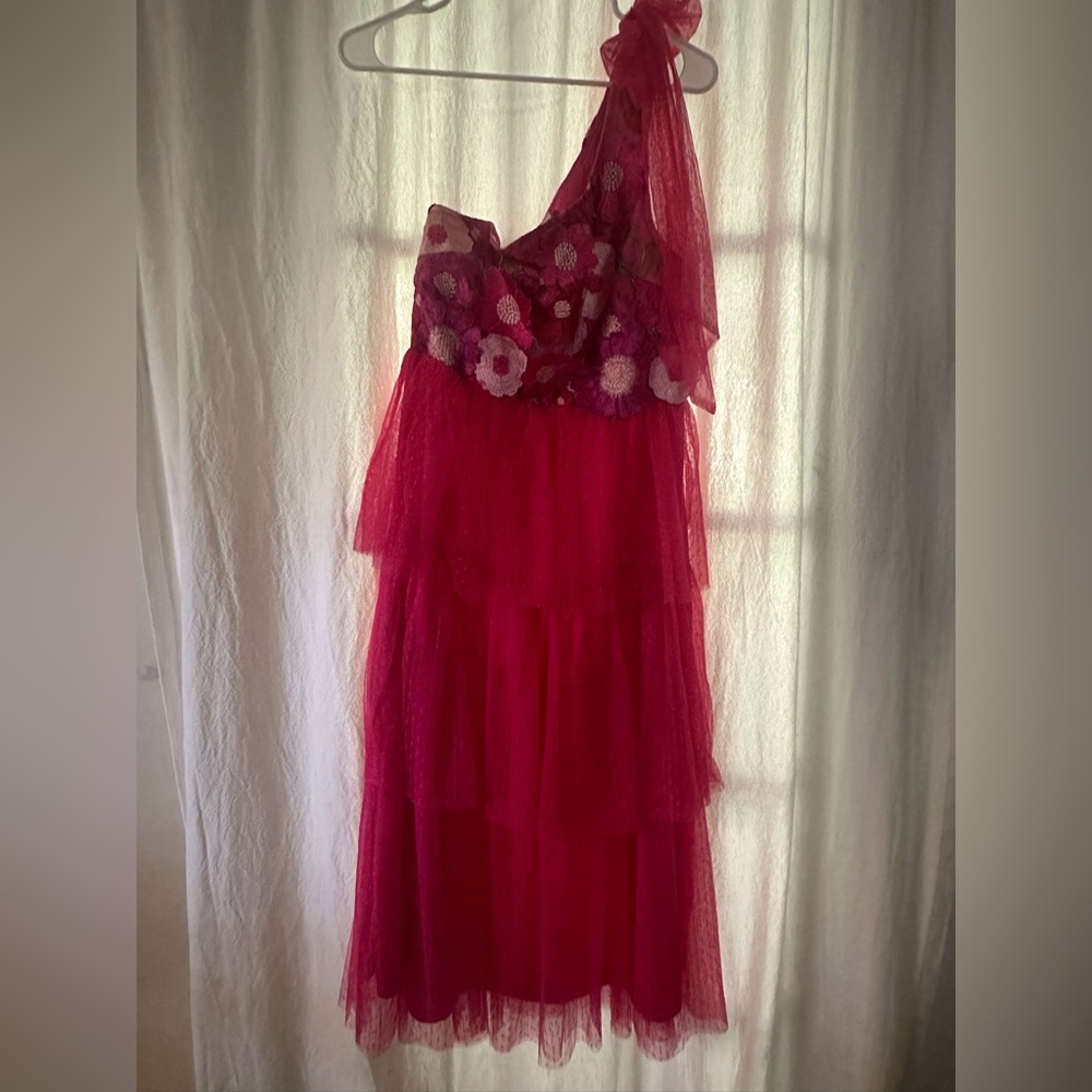 Entro Pink Ruffle Flower Tulle Midi Dress - Picture 3 of 16